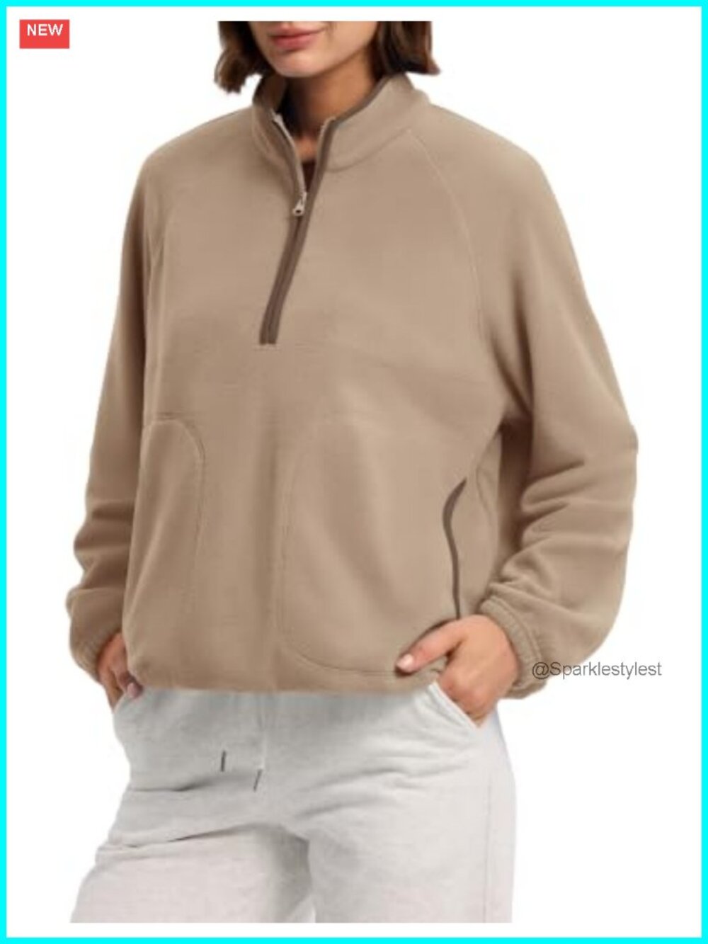 Womens Sherpa Fleece Half Zip Sweatshirt Funnelneck Pullover
